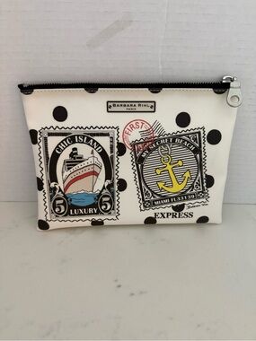 Barbara Rihl White Polka Dot Nautical Cosmetic Pouch